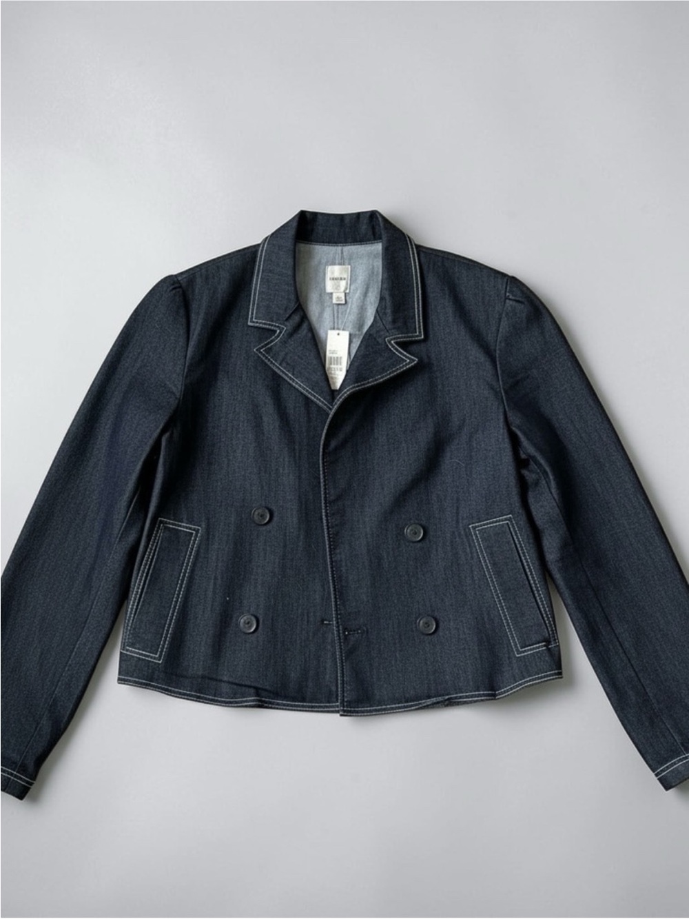 Anthropologie Dark Indigo Double-Breasted Denim Blazer